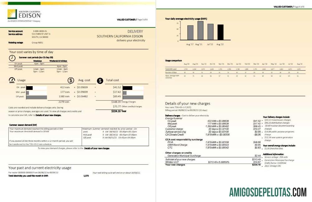 Berkualitas AS Southern California EDISON Tagihan Tagihan, Word and PDF templat, 8 pages 3 4