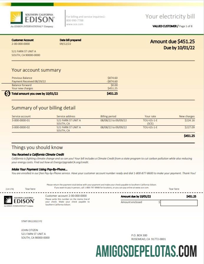 Premium AS Southern California Edison Tagihan Tagihan templat in Word and PDF format