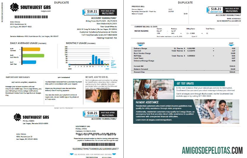 Premium AS Southwest Gas Tagihan Tagihan templat in Word and PDF format, 2 pages