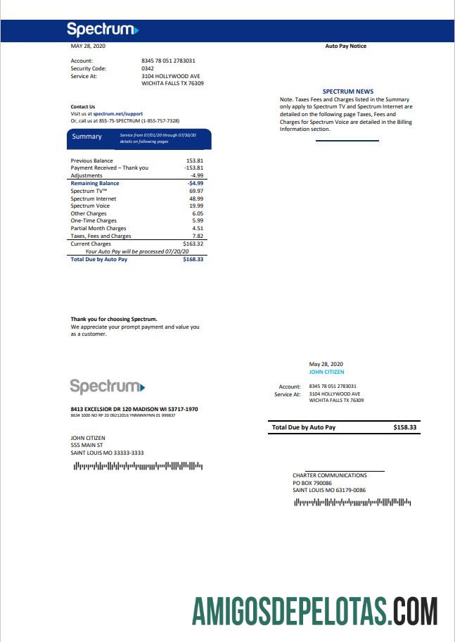 Berkualitas AS Spectrum Tagihan Tagihan templat in Word and PDF format (.doc and .PDF)