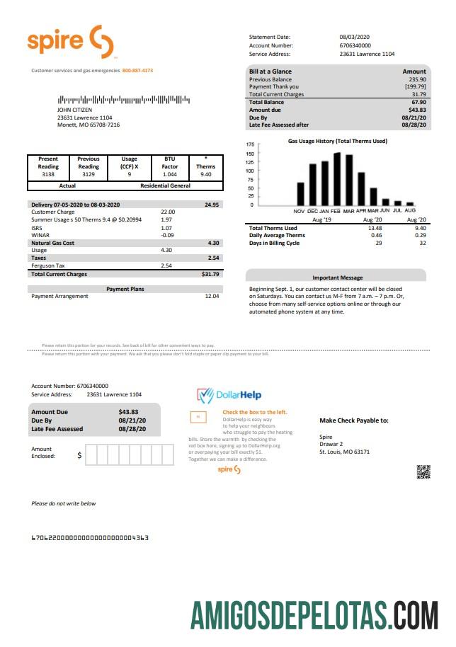 Berkualitas AS Spire Gas Tagihan Tagihan templat in Word and PDF format