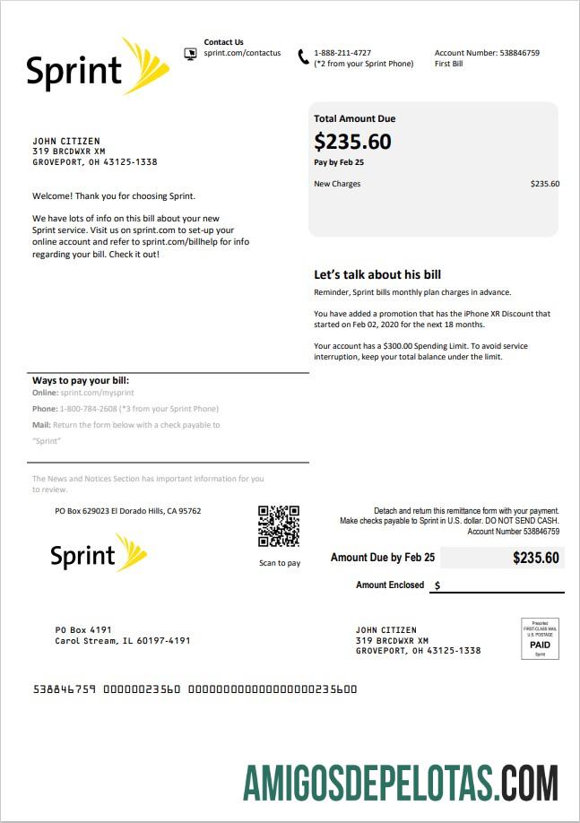 Berkualitas AS Sprint (T Mobile) Tagihan Tagihan templat in Word and PDF format