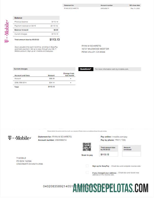 Profesional AS T MOBILE Tagihan Tagihan Word and PDF templat