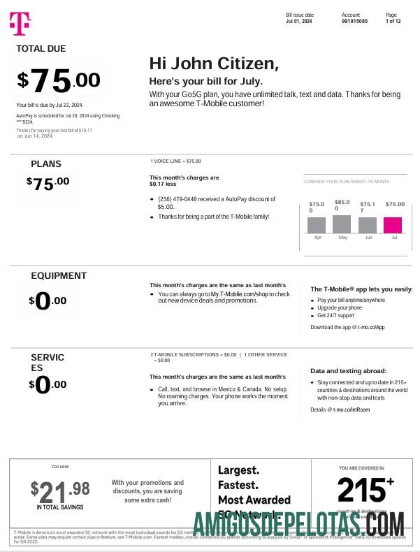 AS T Mobile Monthly Tagihan Tagihan 12 pages pratinjau