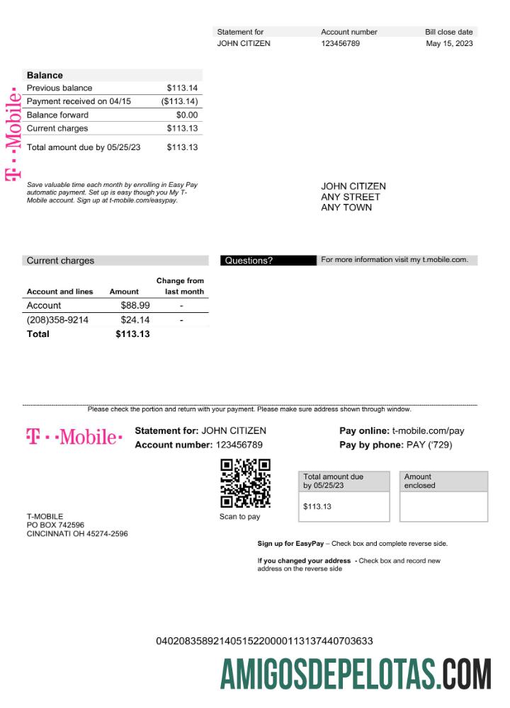Berkualitas AS T Mobile Tagihan Tagihan Word and PDF templat (1)