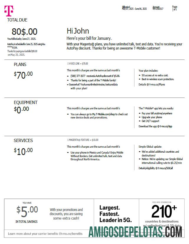 Premium AS T mobile Tagihan Tagihan templat in Word and PDF format, versi 3