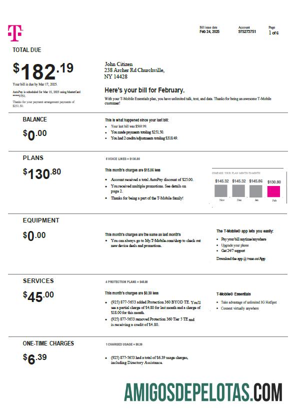 Berkualitas AS T mobile Tagihan Tagihan templat in Word and PDF format, versi 4