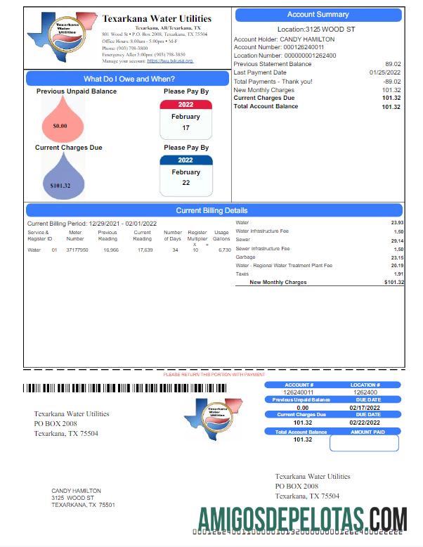 Premium AS TEXARKANA Air UTILITIES Tagihan Tagihan Word and PDF templat