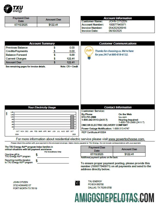 Dapat Diedit AS TXU Energy Tagihan Tagihan templat in Word and PDF format, versi 2
