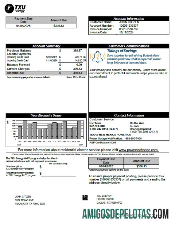 Profesional AS TXU Energy Tagihan Tagihan templat in Word and PDF format, versi 3