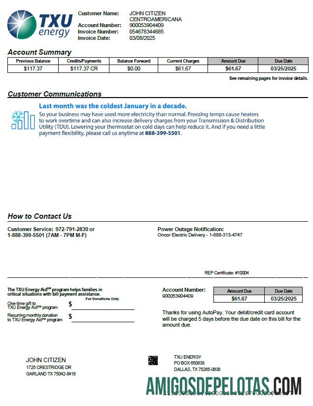 Premium AS TXU Energy Tagihan Tagihan templat in Word and PDF format, versi 4