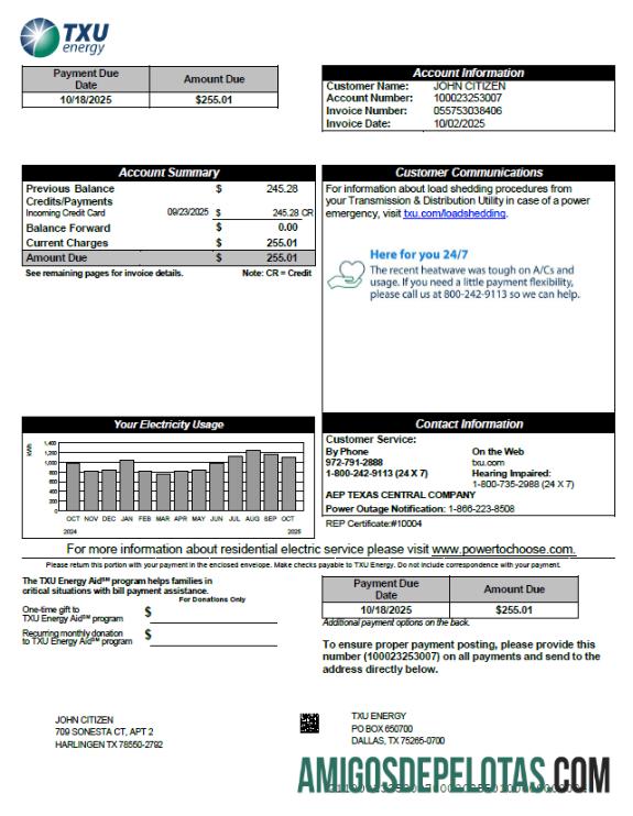 Dapat Diedit AS TXU Energy Tagihan Tagihan templat in Word and PDF format, versi 5