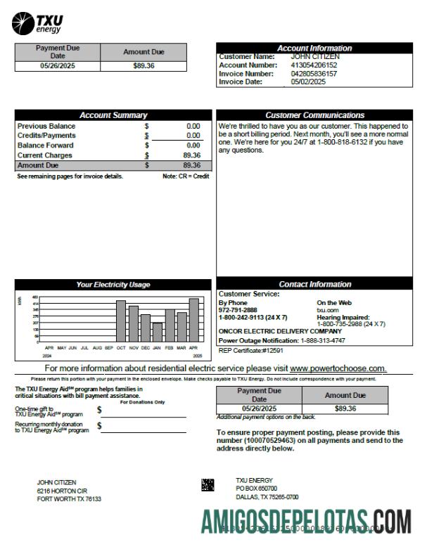 Profesional AS TXU Energy Tagihan Tagihan templat in Word and PDF format, versi 6