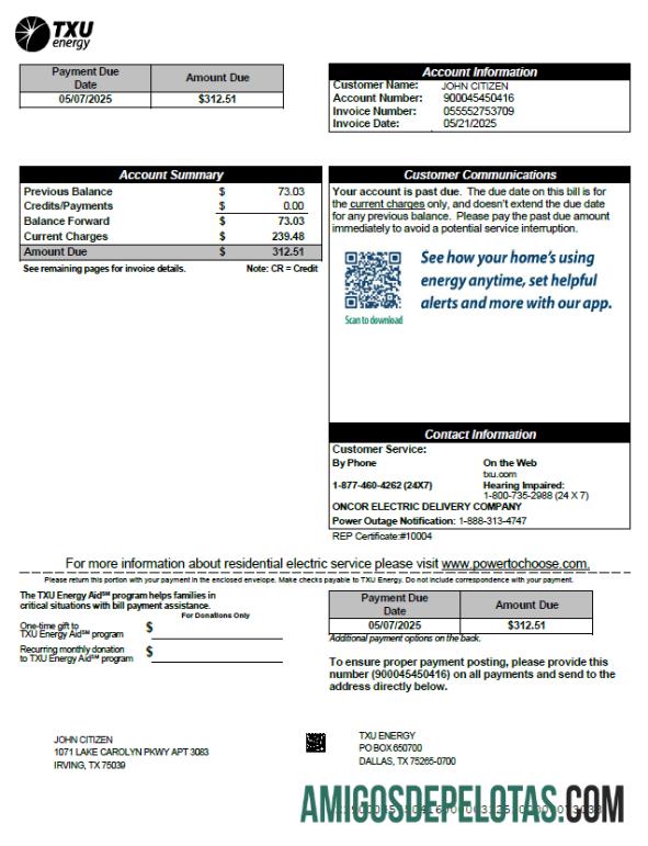 Realistis AS TXU Energy Tagihan Tagihan templat in Word and PDF format, versi 7