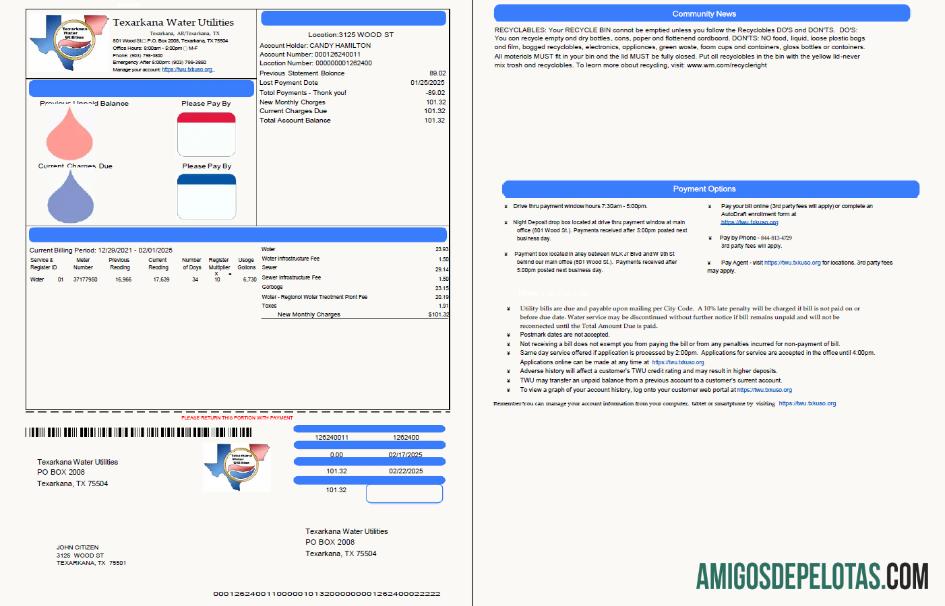 Premium AS Texarkana Air utilities Tagihan Tagihan templat in Word and PDF format, 2 pages