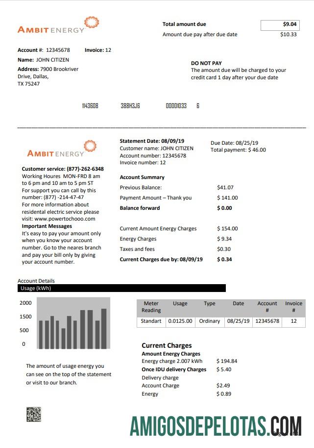 Berkualitas AS Texas Ambit Energy Tagihan Tagihan templat in Word and PDF format