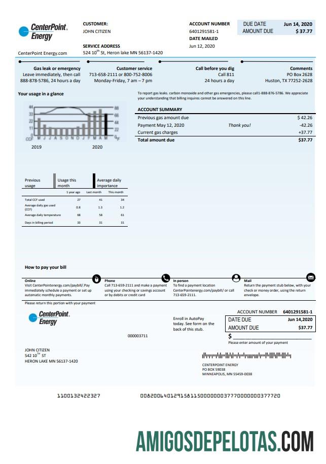 Realistis AS Texas Center Point Energy Tagihan Tagihan templat in Word and PDF format