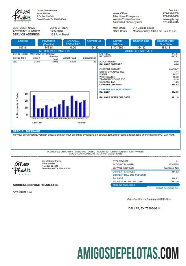 Berkualitas AS Texas Grand Prairie Tagihan Tagihan templat in Word and PDF format