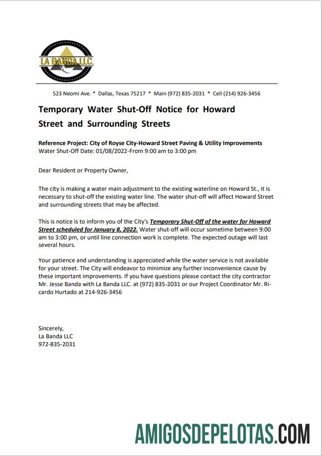 Realistis AS Texas La Banda Tagihan Air shut off notice, Word and PDF templat