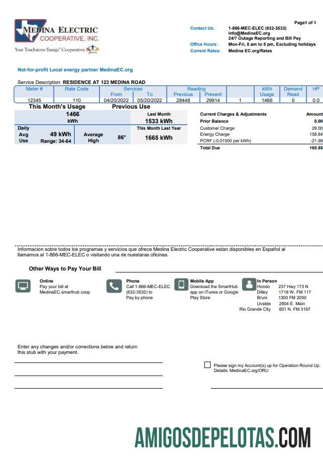 Realistis AS Texas Medina Electric Tagihan Tagihan templat in Word and PDF format