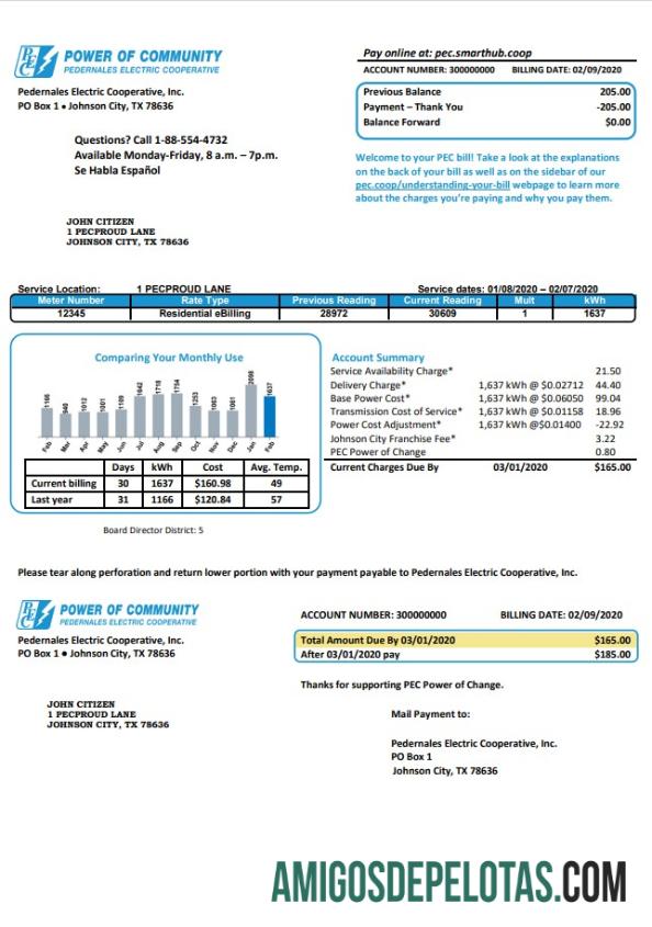AS Texas Power of Community Listrik Tagihan Tagihan in Word and PDF format, good for address prove pratinjau