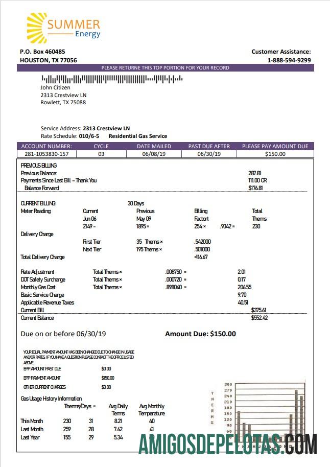 Berkualitas AS Texas Summer Energy easy fillable Tagihan Tagihan templat in Word and PDF format