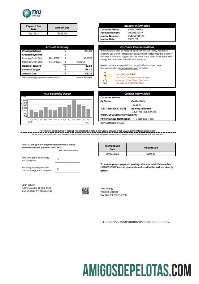 Berkualitas AS Texas TXU Energy Tagihan Tagihan templat in Word and PDF format