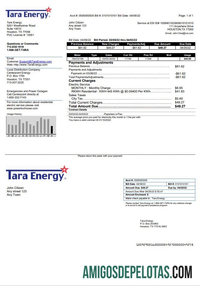 Premium AS Texas Tara Energy Tagihan Tagihan templat in Word and PDF format