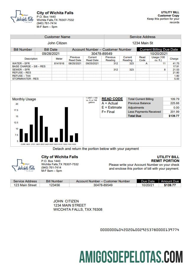 Realistis AS The City of Wichita Falls Tagihan Tagihan templat in Word and PDF format