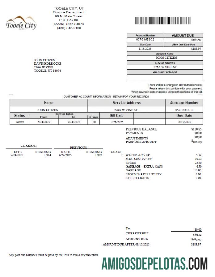 Realistis AS Tooele city Tagihan Tagihan templat in Word and PDF format