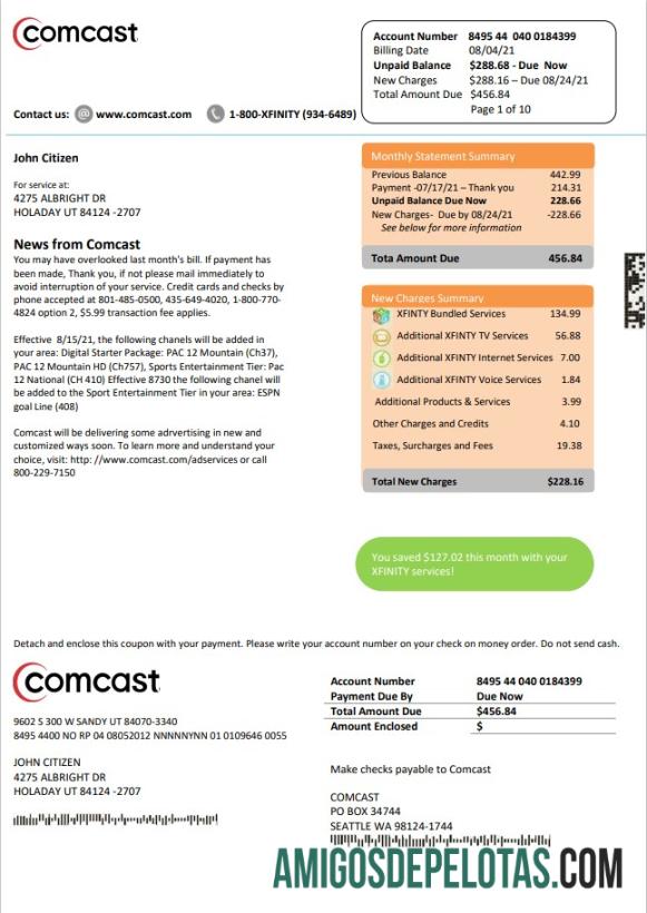 Dapat Diedit AS Utah Comcast Tagihan Tagihan templat in Word and PDF format versi 2