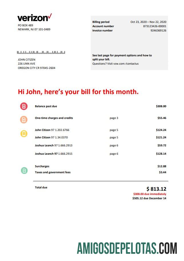 Premium AS Verizon telecommunications Tagihan Tagihan templat in Word and PDF format