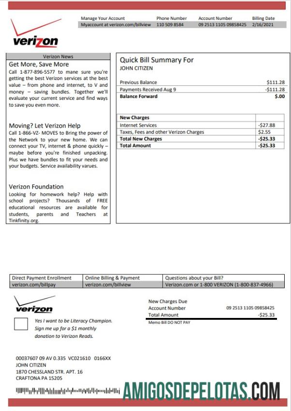 Berkualitas AS Verizon Tagihan Tagihan templat in Word and PDF format