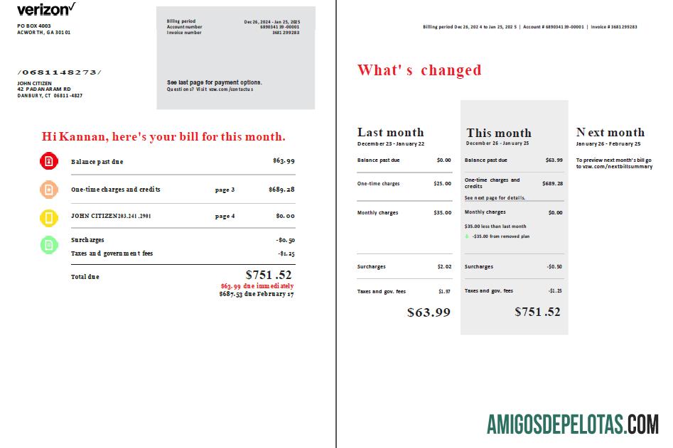 Premium AS Verizon Tagihan Tagihan templat in Word and PDF format, 2 pages
