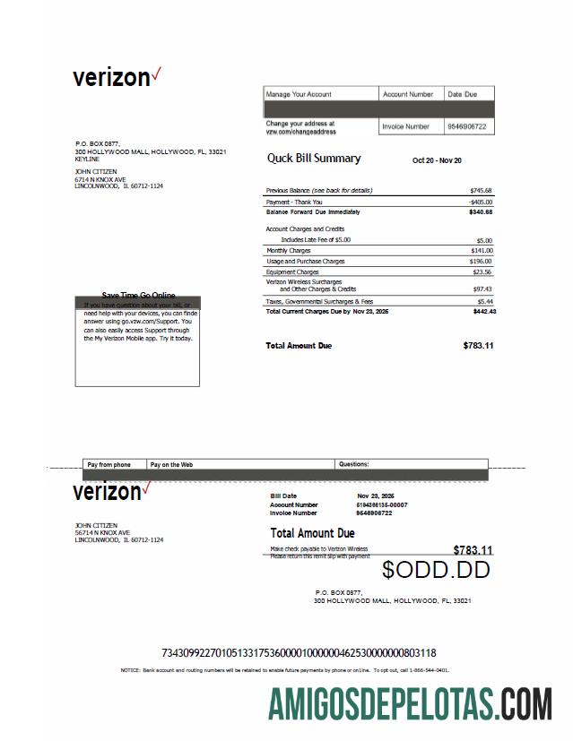 Profesional AS Verizon Tagihan Tagihan templat in Word and PDF format, versi 2