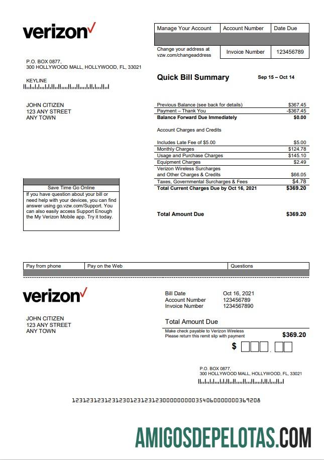 Realistis AS Verizon Tagihan Tagihan templat in Word format, fully Dapat Diedit, versi 2