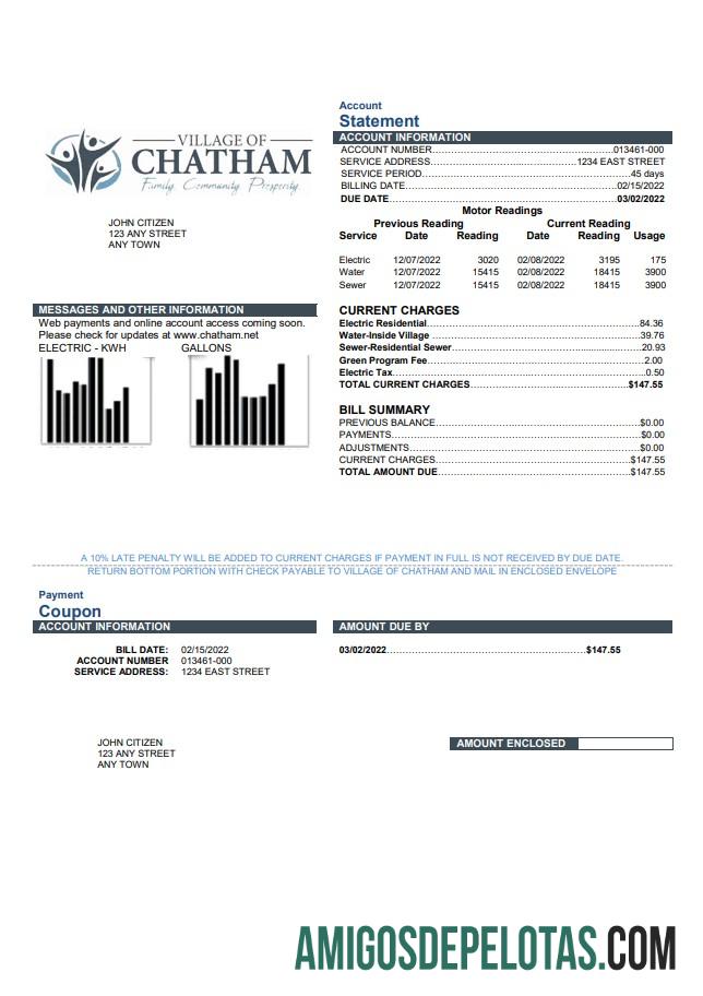 Premium AS Village of Chatham Tagihan Tagihan templat in Word and PDF format