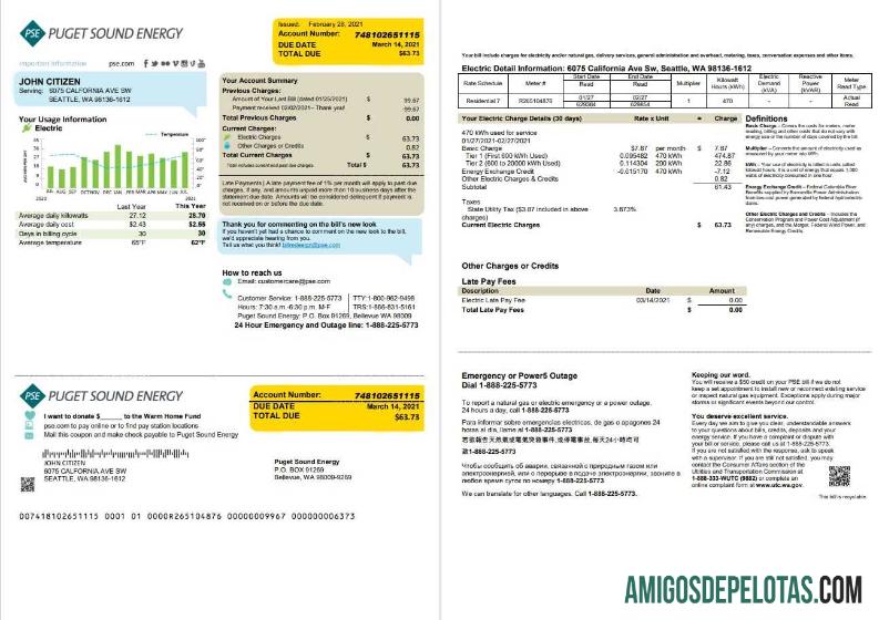 Dapat Diedit AS Washington Puget Suara Energy Tagihan Tagihan templat in Word and PDF format, 2 pages, versi 2