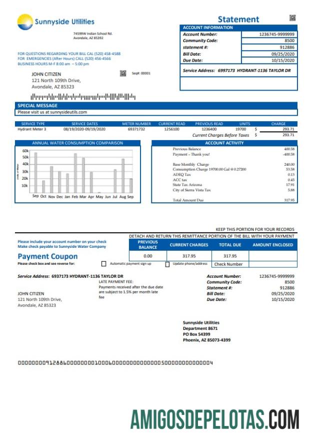 Dapat Diedit AS Washington Sunnyside Utilities Air Tagihan Tagihan templat in Word and PDF format
