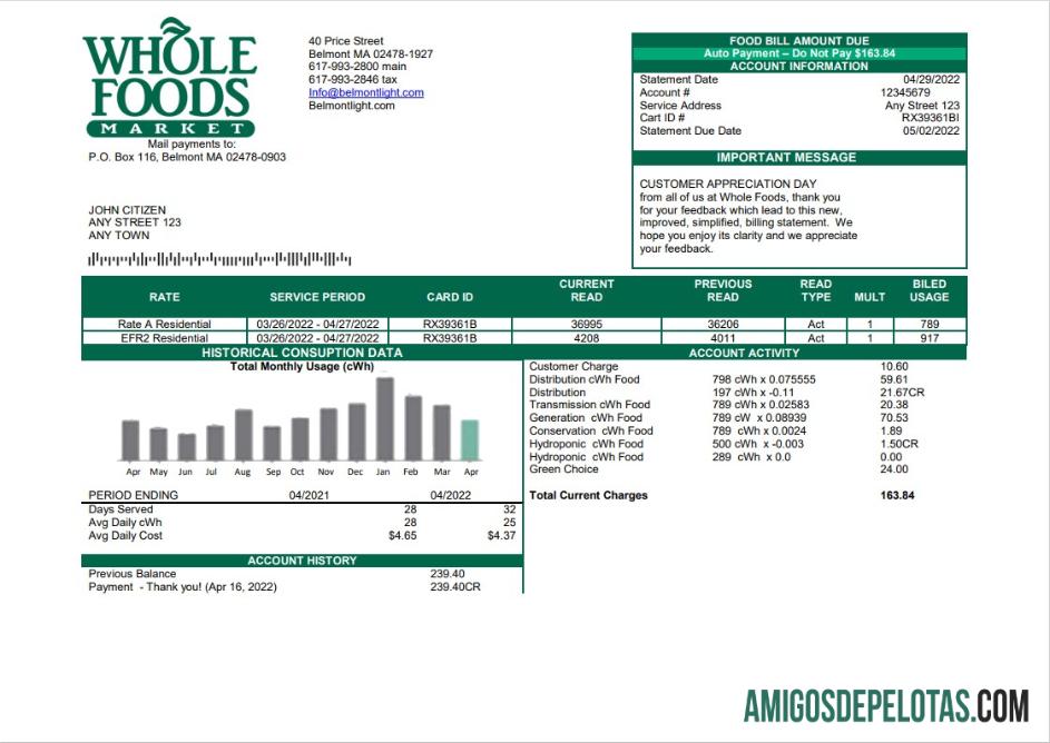 Dapat Diedit AS Whole Foods Market Tagihan Tagihan templat in Word and PDF format