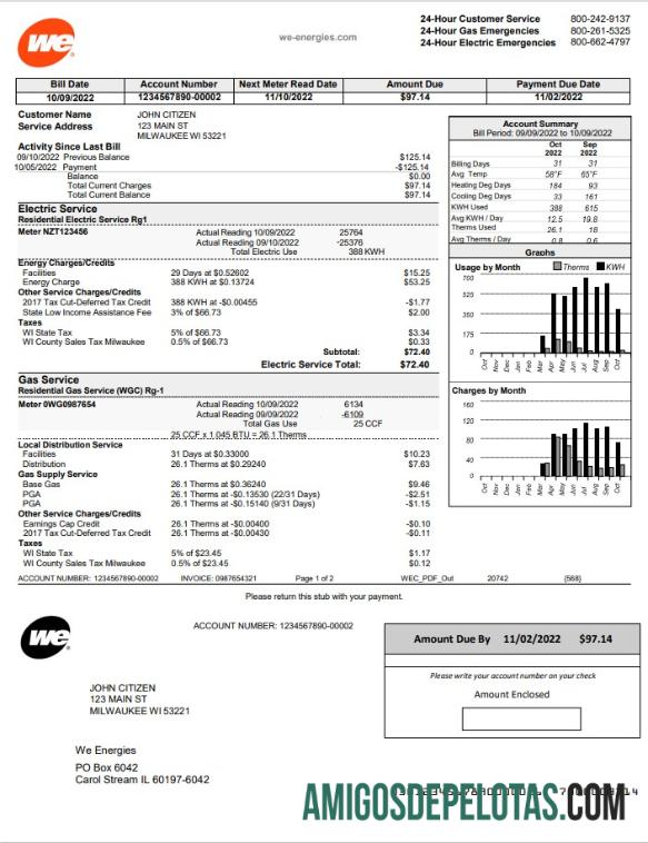 Dapat Diedit AS Wisconsin We Energies Listrik Tagihan Tagihan templat in Word and PDF format