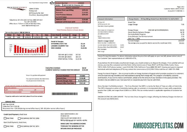 AS Wyoming Tinggi West Energy Tagihan Tagihan in Word anf PDF format (2 pages) pratinjau