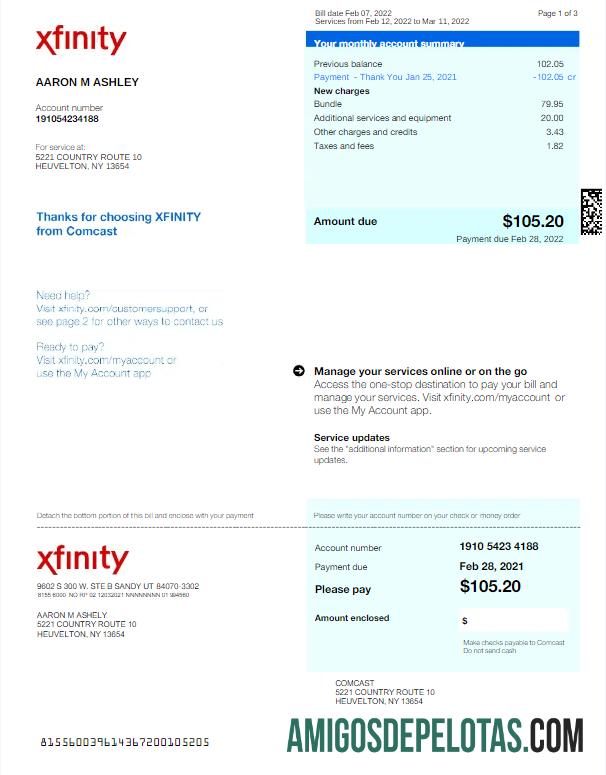Premium AS XFINITY Tagihan Tagihan Word and PDF templat, versi 2