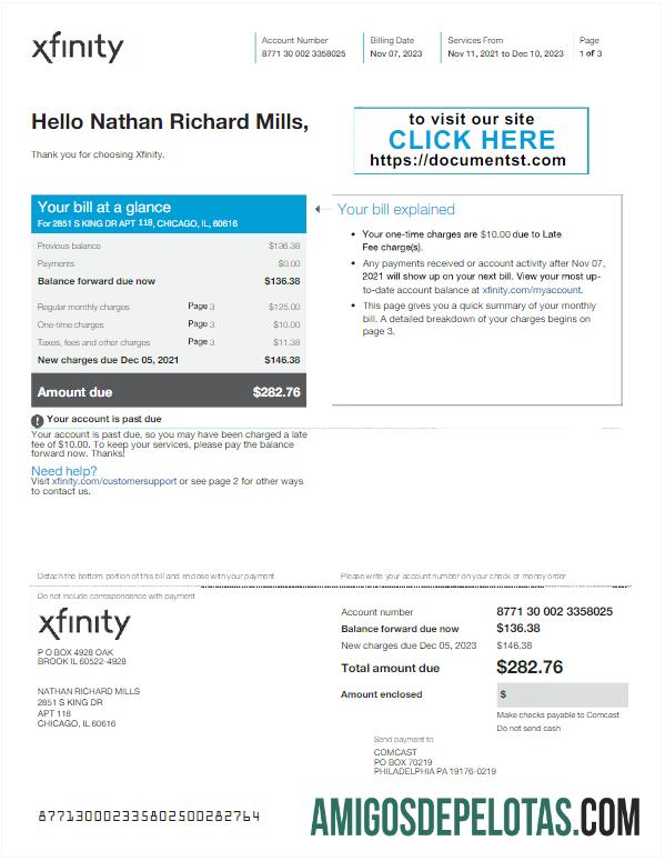 Dapat Diedit AS XFINITY Tagihan Tagihan Word and PDF templat