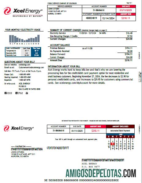 Realistis AS Xcel Energy Tagihan Tagihan templat in Word and PDF format, versi 2