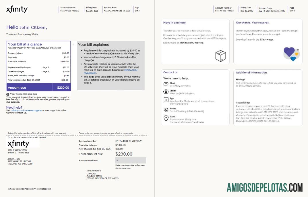 Berkualitas AS Xfinity Tagihan Tagihan templat in Word and PDF format, 3 pages, versi 3, 1 2 pages