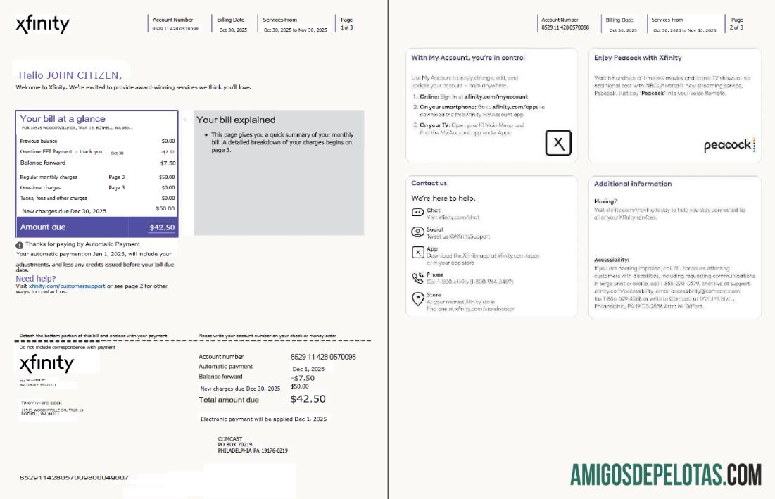 Berkualitas AS Xfinity Tagihan Tagihan templat in Word and PDF format, 3 pages, versi 4, 1 2 pages