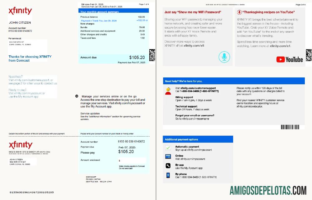 Profesional AS Xfinity Tagihan Tagihan templat in Word and PDF format, 4 pages, versi 3, 1 2 pages