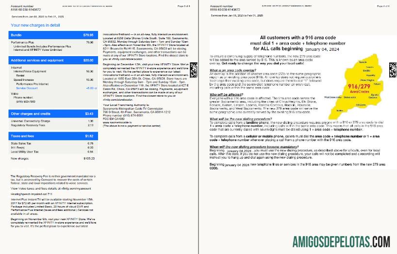 Realistis AS Xfinity Tagihan Tagihan templat in Word and PDF format, 4 pages, versi 3, 3 4 pages