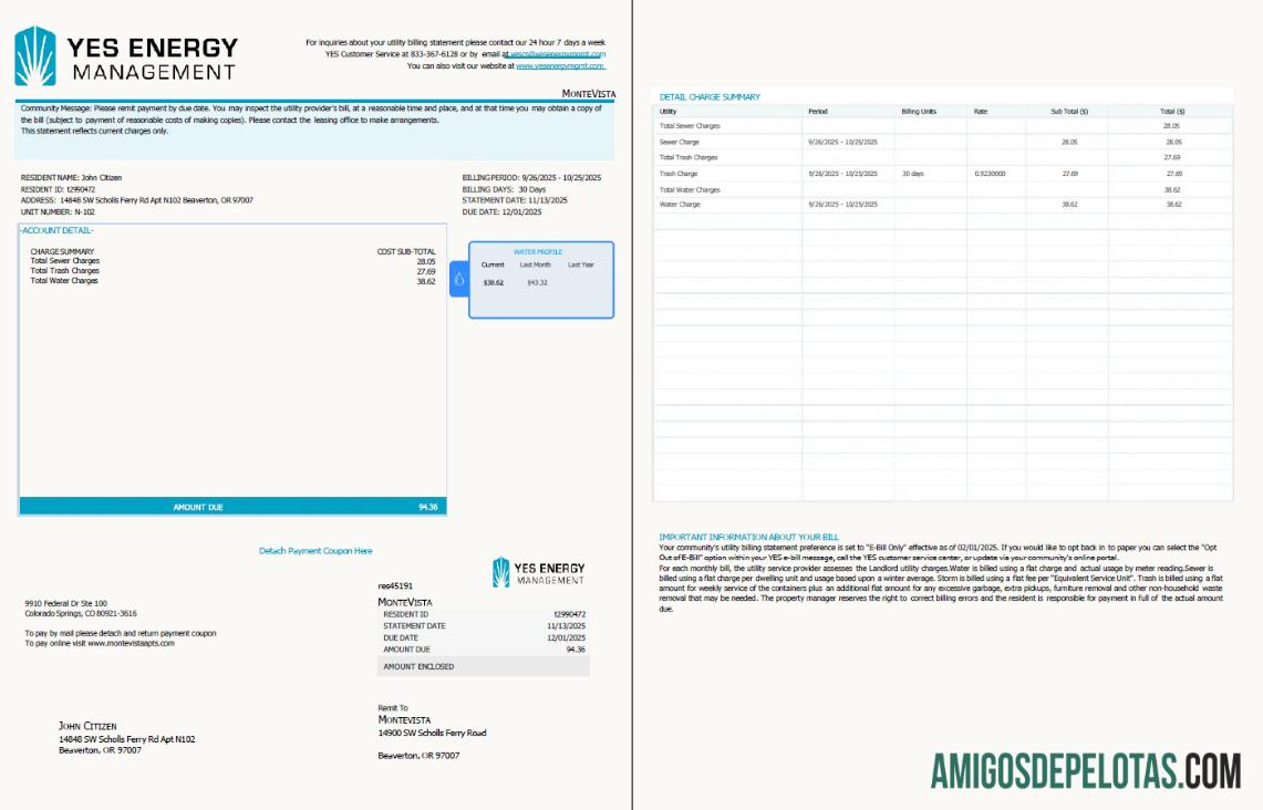 Berkualitas AS YES Energy Management Tagihan Tagihan templat in Word and PDF format, 2 pages